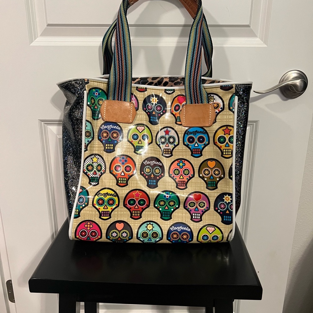 Consuela Multicolor Skull Pattern Tote Bag